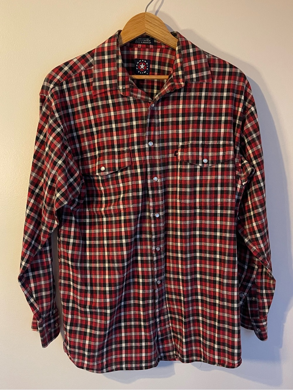 Panhandle Slim Pearl Snap Plaid Western Shirt Red Black Men Size M